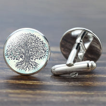 Load image into Gallery viewer, Arbre de la vie boutons de manchette pour hommes meilleur homme boutons de manchette ensemble boutons de manchette mariage arbre de vie costume chemise argent boutons de manchette hommes accessoires
