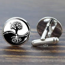 Load image into Gallery viewer, Arbre de la vie boutons de manchette pour hommes meilleur homme boutons de manchette ensemble boutons de manchette mariage arbre de vie costume chemise argent boutons de manchette hommes accessoires
