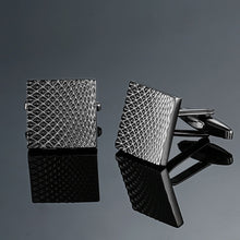 Load image into Gallery viewer, Copper quality enamel square stripes gold silver black flower cufflinks Top brand men's French shirt cufflinks
