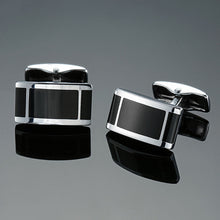 Load image into Gallery viewer, Copper quality enamel square stripes gold silver black flower cufflinks Top brand men's French shirt cufflinks
