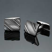 Load image into Gallery viewer, Copper quality enamel square stripes gold silver black flower cufflinks Top brand men's French shirt cufflinks
